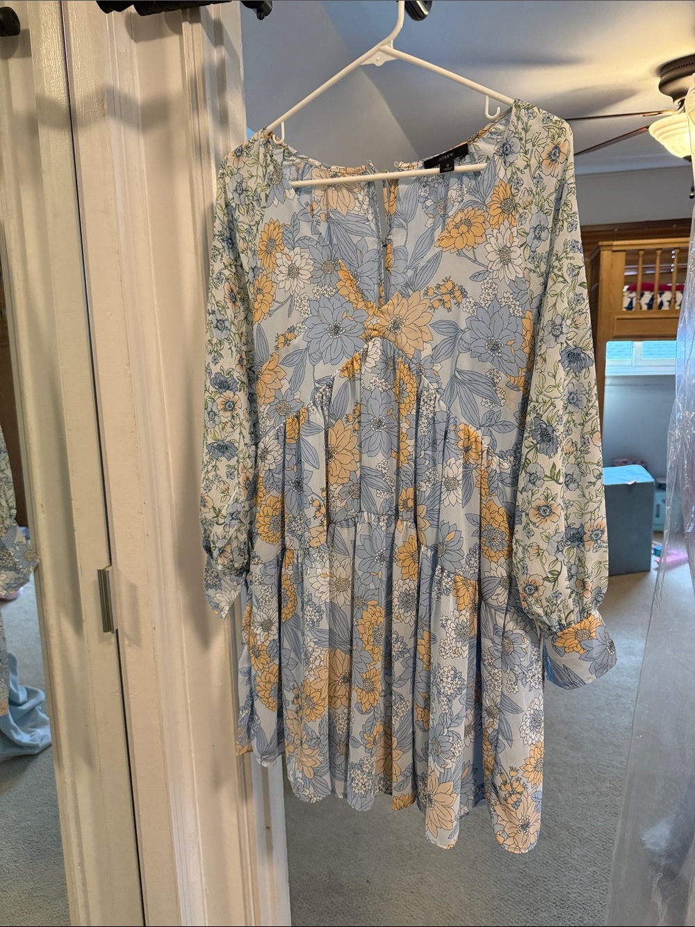 J. Crew Light Blue and Yellow Floral Mini Dress
